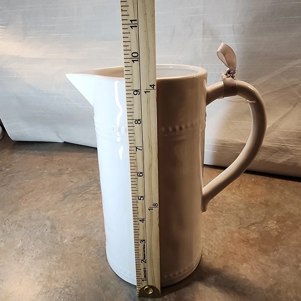 Modern Southern Home Stoneware White Glazed Water/Tea Pitcher Serving (S21)